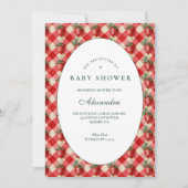 Invitation Baby Shower Cottage Gingham Fraise (Devant)