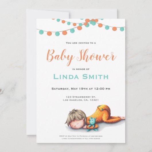 Invitation Baby shower couchage bébé mignon (Devant)