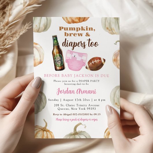 Invitation Baby Shower Couches Fille Rose Pâle Citrouille