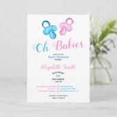 Invitation baby shower couleur eau pour bébé jumelé garçon et (Debout devant)