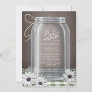 Invitation Baby shower Country Mason Jar Green En vichy
