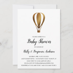 Invitation Baby Shower Couple Ballon Montgolfière Or Lisse