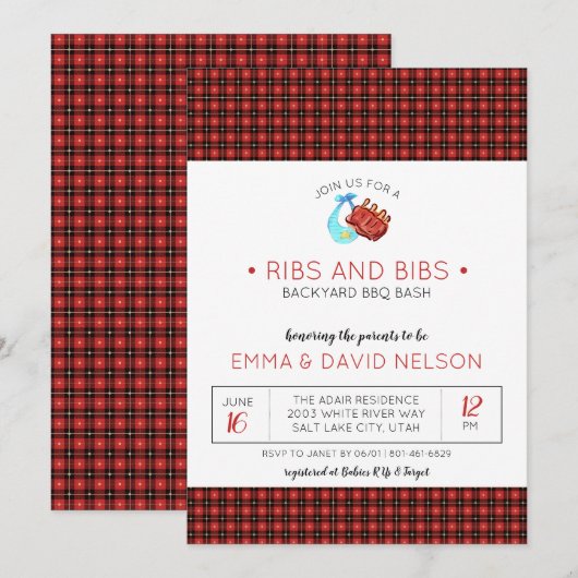 Invitation Baby shower couple | Bandes et côtes (Devant / Derrière)