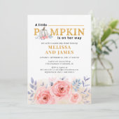 Invitation Baby Shower Couple Citrouille Aquarelle Lilas Rose (Debout devant)