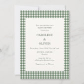 Invitation Baby-Shower Couple Gingham Vert Sage à (Devant)