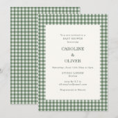 Invitation Baby-Shower Couple Gingham Vert Sage à (Devant / Derrière)