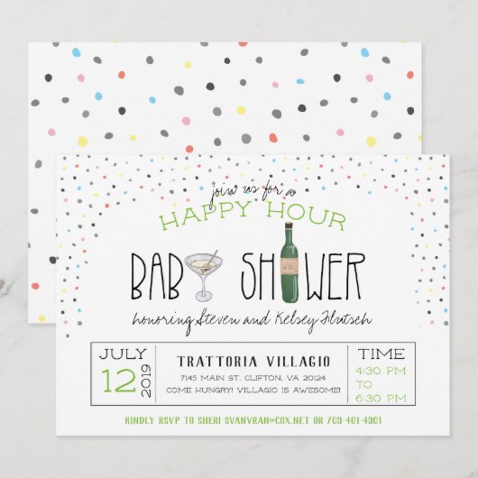Invitation Baby-Shower Couple | Happy Hour (Devant / Derrière)
