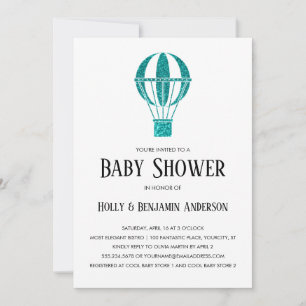 Invitation Baby Shower Couple Montgolfière Brillant Turquoise
