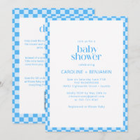 Baby Shower Couple Tout en Un Bleu Vérifié Rétro