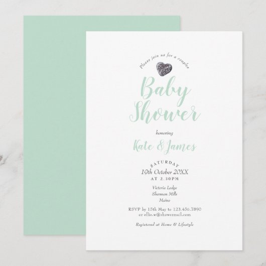 Invitation Baby shower Couples Coeur de galets / Saupoudrer (Devant / Derrière)