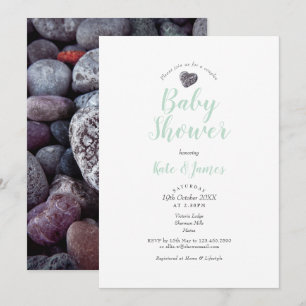 Invitation Baby shower Couples Coeur de galets / Saupoudrer