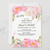 Invitation Baby shower Couples couleur or rose Floral (Devant)