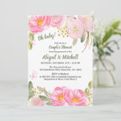 Invitation Baby shower Couples couleur or rose Floral (Debout devant)