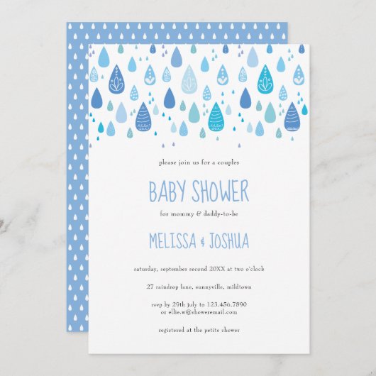Invitation Baby shower Couples Couples Bleu (Devant / Derrière)