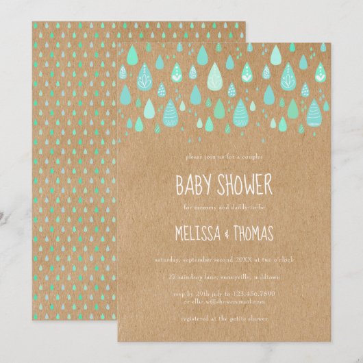 Invitation Baby shower Couples Couples Cute Raindrops / Saupo (Devant / Derrière)