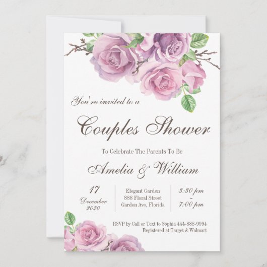 Invitation Baby shower Couples Douche, Couples Violets (Devant)