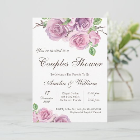 Invitation Baby shower Couples Douche, Couples Violets (Debout devant)