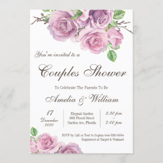 Invitation Baby shower Couples Douche, Couples Violets