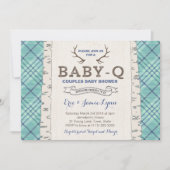 Invitation Baby shower Couples Tartan Bleu pour Garçon (Devant)