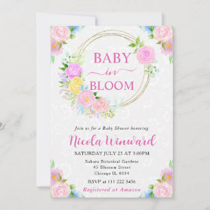 Invitation Baby Shower Couronne Aquarelle Rose et Jaune