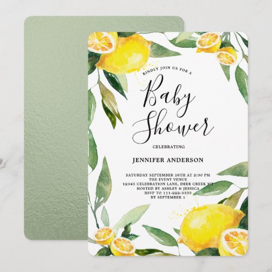 Invitation Baby Shower Couronne de Citron Aquarelle Bohème (Devant / Derrière)