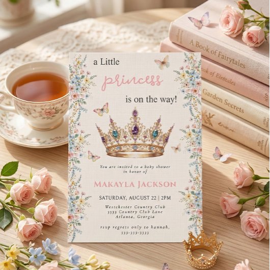 Invitation Baby Shower Couronne de Petite Princesse Papillon 