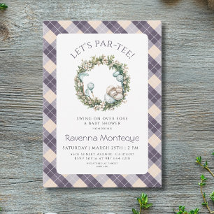 Invitation Baby Shower Couronne Florale de Golf Argyle Navy