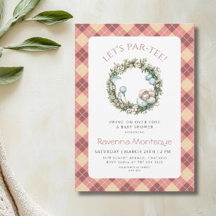 Invitation Baby Shower Couronne Florale de Golf Argyle Pêche