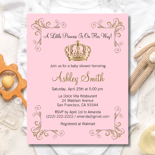 Invitation Baby shower Couronne or rose princesse