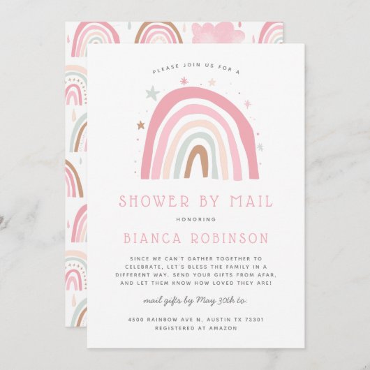 Invitation Baby shower Courrier Rainbow avec douche (Devant / Derrière)