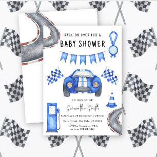 Invitation Baby Shower Course de voiture à l'aquarelle