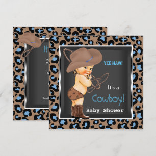 Invitation Baby Shower Cow-boy Bleu Marron