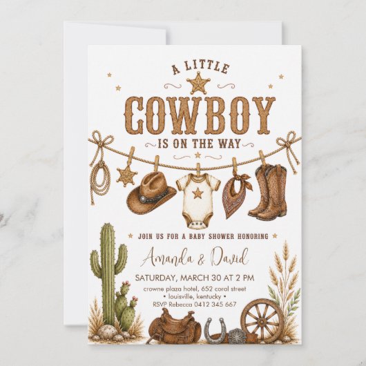 Invitation Baby Shower Cow-Boy Occidental (Devant)