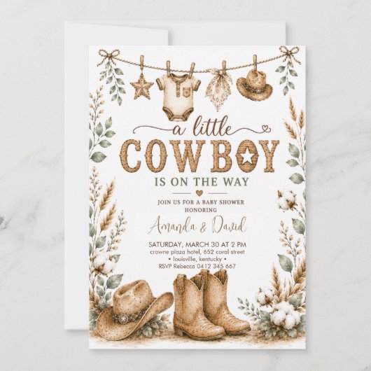 Invitation Baby Shower Cow-Boy Rustique (Devant)