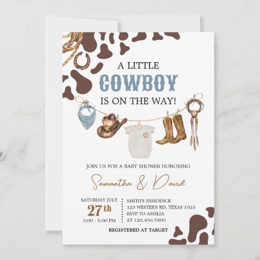 Invitation Baby shower Cowboy (Devant)