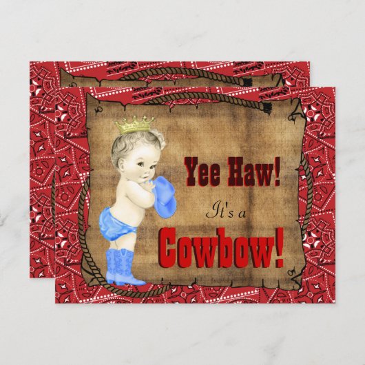 Invitation Baby shower Cowboy (Devant / Derrière)