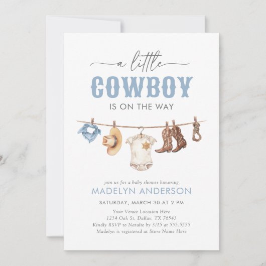 Invitation Baby shower Cowboy (Devant)