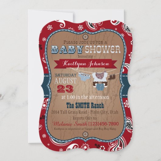 Invitation Baby shower Cowboy Bandanna Jumper (Devant)