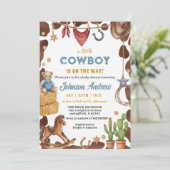 Invitation Baby Shower CowBoy Bleu Rustique (Debout devant)