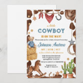 Invitation Baby Shower CowBoy Bleu Rustique (Devant / Derrière)