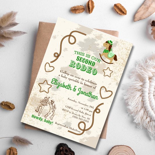 Invitation Baby shower Cowboy Rodeo Green Howdy