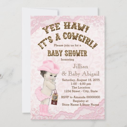 Invitation Baby shower Cowgirl (Devant)