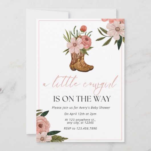 Invitation Baby shower Cowgirl (Devant)