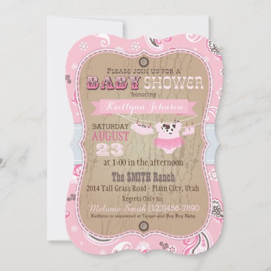 Invitation Baby shower Cowgirl Bandanna Tutu (Devant)