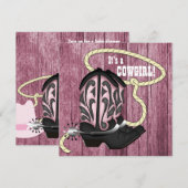 Invitation Baby shower cowgirl en bois rose (Devant / Derrière)