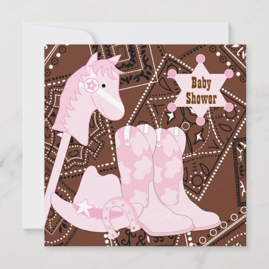 Invitation Baby shower Cowgirl rose et Brown (Devant)
