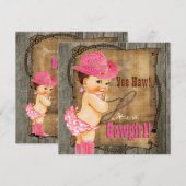 Invitation Baby shower Cowgirl rose et Brown (Devant / Derrière)