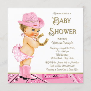 Invitation Baby Shower Cowgirl Rose Gold Fer à Che