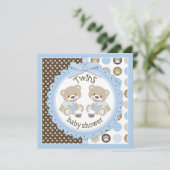Invitation Baby shower Cravate Nounours Twin Boys (Debout devant)