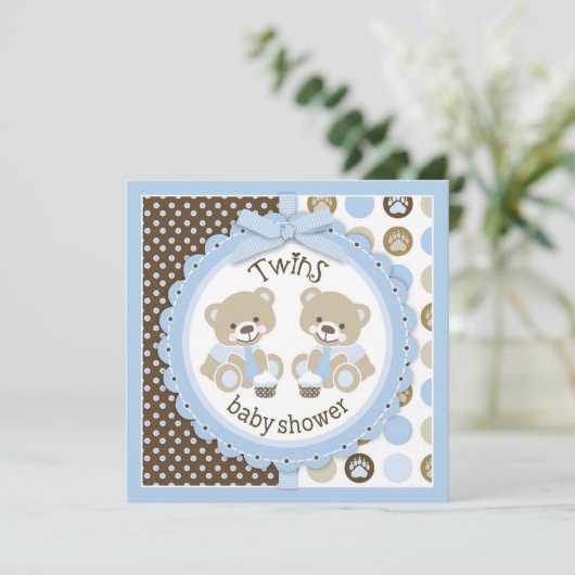 Invitation Baby shower Cravate Nounours Twin Boys (Debout devant)